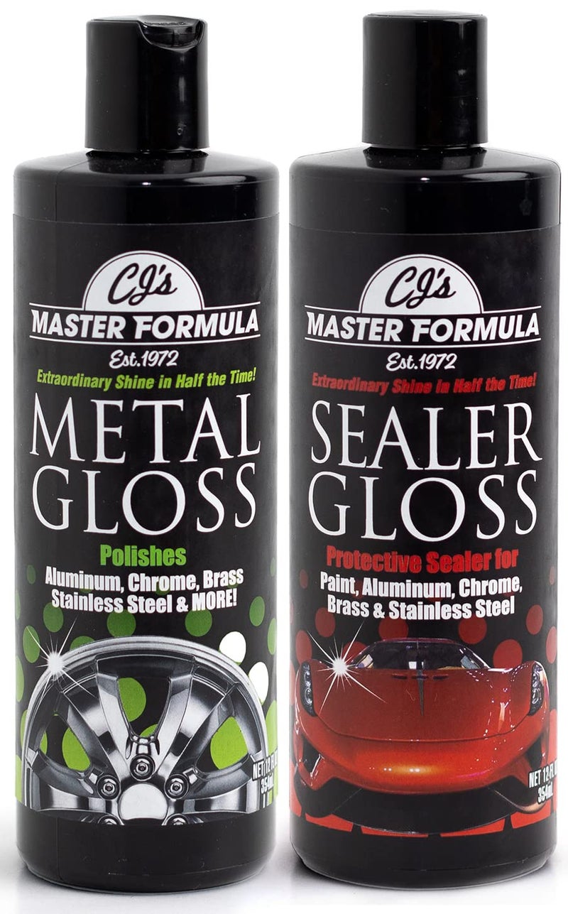 CJ's Master Formula Original Master Formula Metal Gloss and Sealer Gloss Detail Polish and Sealer - 2 Pack 12oz Bottles Kit for Extraordinary Shine and Sealing for Aluminum, Chrome, Brass, Stainless Steel and More - Image 1